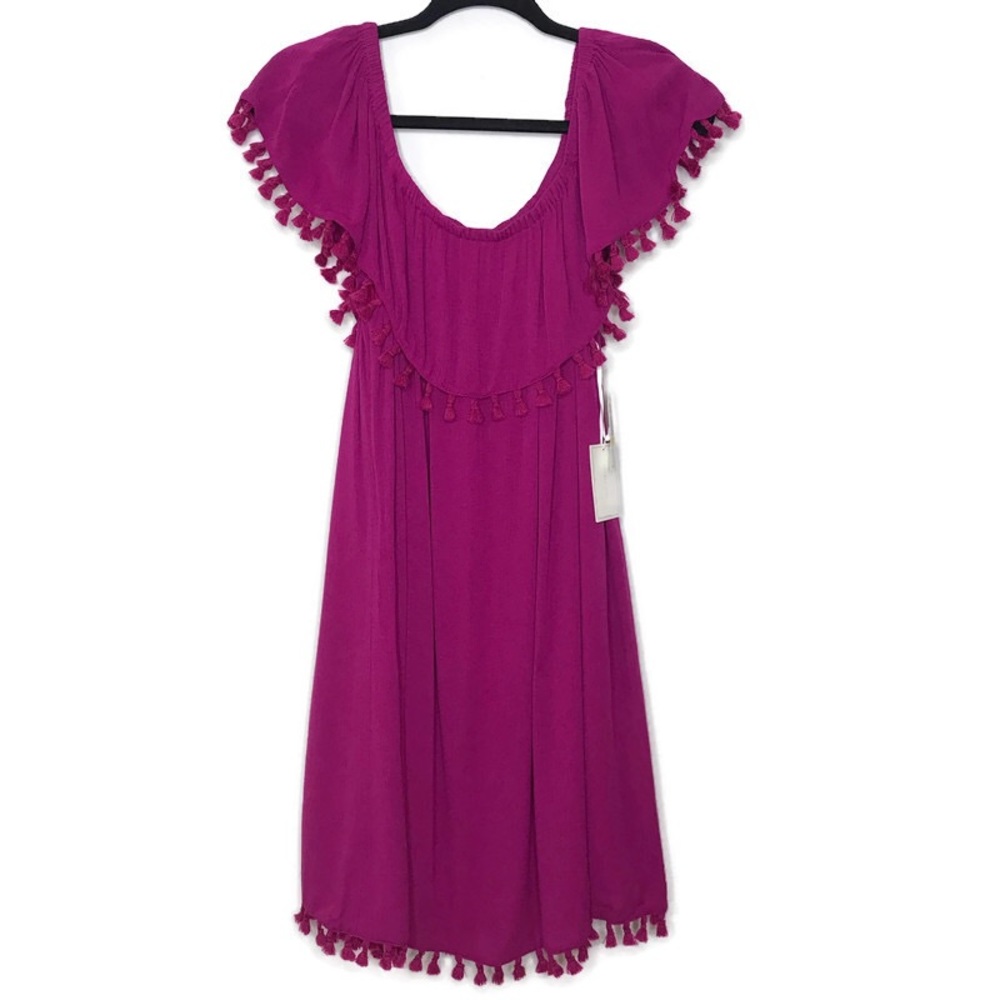 1.State Tahiti Tropic Berry Tassled Dress Beachy